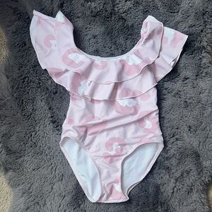 Pink Ruffled Kids One Piece Swimsuit.  Size 5/6.